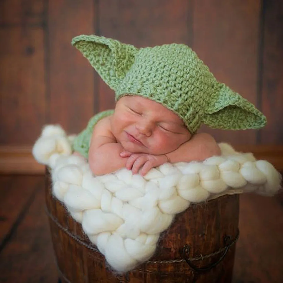Infant Newborn Baby Boy Girl Crochet Costume Outfits Photography Props Star Wars Master Yoda Outfit Hat+Pant 0-6 Months | Детская одежда