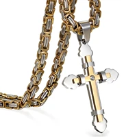boniskiss new fashion stainless steel cross necklace pendant for men byzantine chain necklace boys 5mm 22 30 inch cross for man
