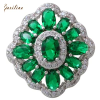 green crystal cz silver color overlay fashion jewelry rings size 5 6 7 8 9 r550