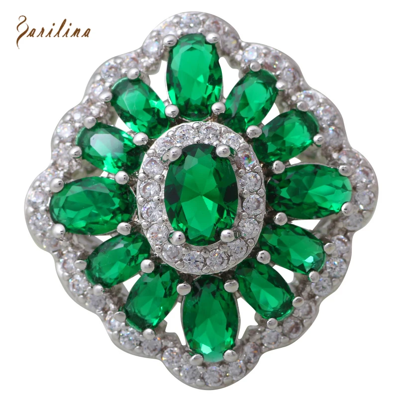 Модное серебряное кольцо с зеленым кристаллом CZ Размер 5 6 7 8 9 R550|ring size|fashion jewelry