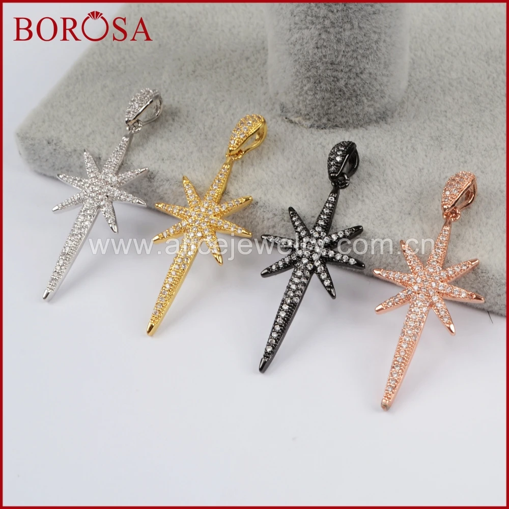 Кулон BOROSA в виде Северной Звезды с золотым/черным/розовым золотом и серебряным