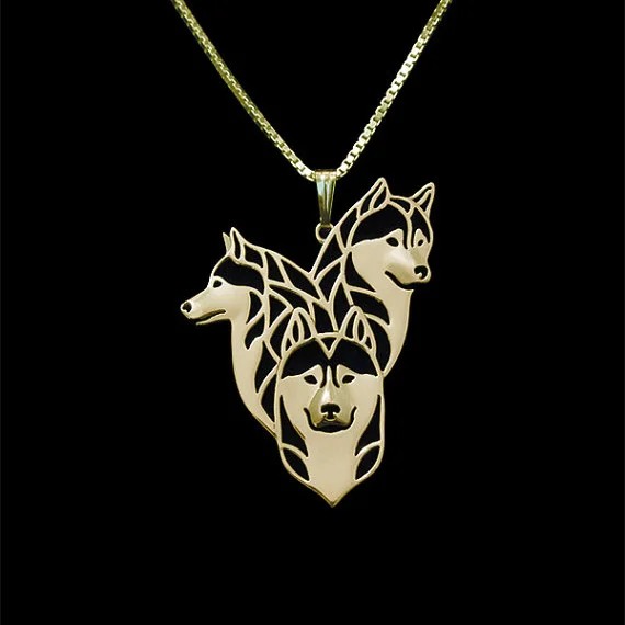 Сибирская Хаски семья-золотой и серебряный кулон ожерелье Собака ювелирные