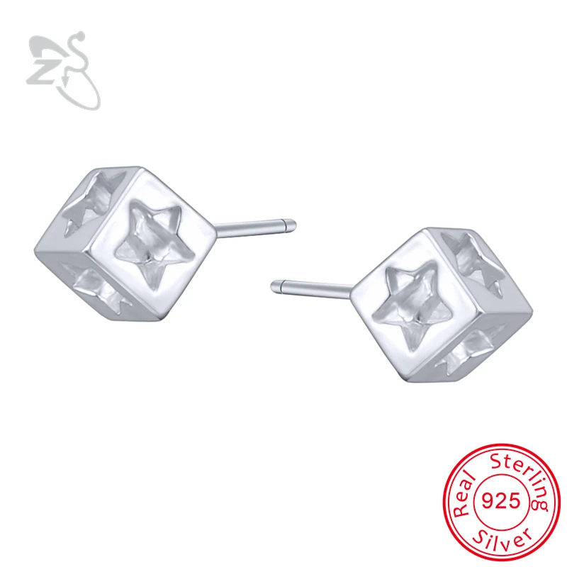 

ZS Mini Hollow Out Star Design Ear Stud Earring 7mm Cube 925 Sterling Silver Cute Stud Earrings For Women Girls Gift Pendientes