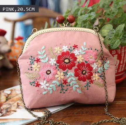 pink 20.5cm Вышивка лентами, сделай сам, цветы, сумки, кошелек, сумочка, рукоделие, вышивка крестом, набор для начинающих, шитье, ремесло, подарки для друзей - Цвет: pink 20.5cm