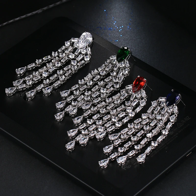 Be8 Brand AAA Cubic Zirconia Elegent Tassel Dangle Earrings Fashion Luxury 4 Coulorful Style For Women Party Gifts Choice E-207 | Украшения