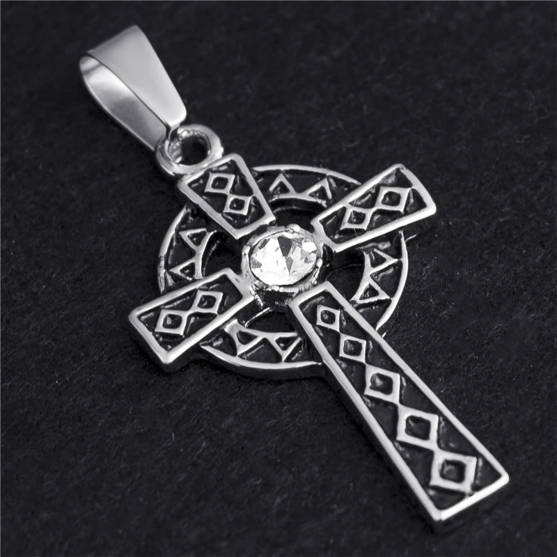 Мужской кельтский крест с фианитом кулон 24 дюймовым черным ожерельем бесплатная