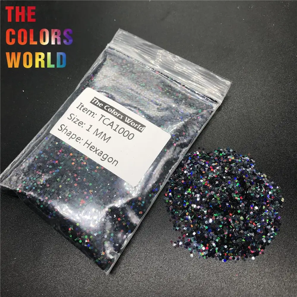 Голографический лазер TCA1000 черный цвет Шестигранная форма блеск для ногтей