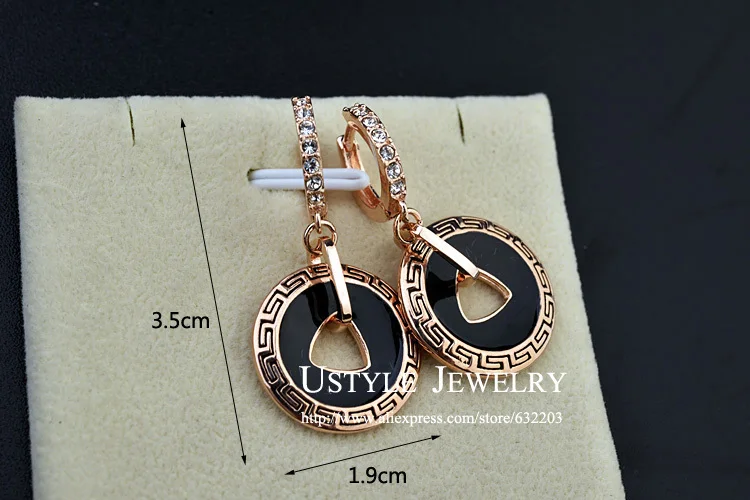 Женские винтажные серьги-подвески из розового золота с черной эмалью | Украшения