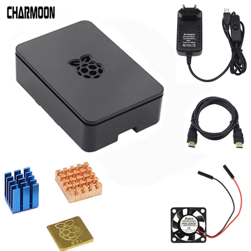 Для Raspberry Pi 4 4B 3B +/3/2 Комплект ABS корпус + вентилятор охлаждения кабель HDMI радиатор