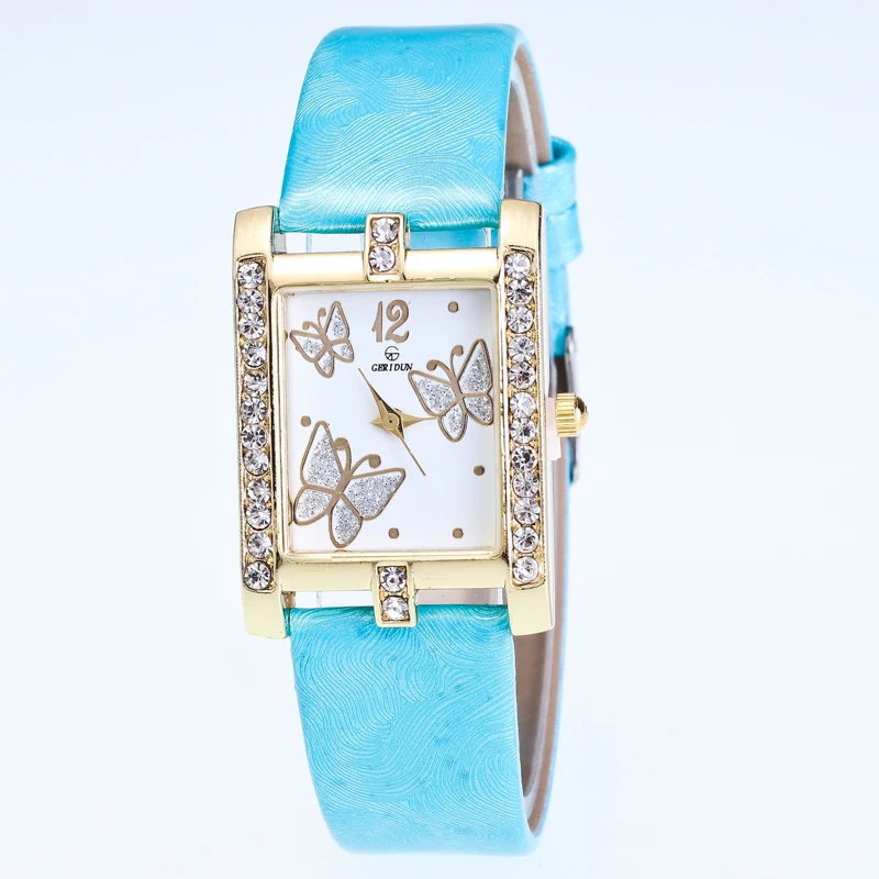 Женские Модные кварцевые часы женские кожаные повседневные со стразами золотые