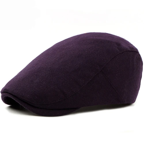 Dark Purple HT1319, новинка, Осень-зима, шапки для женщин, одноцветные, черные, серые, плоская шапка, модная, шерсть, таксистка, Gastby, плюща, шапка, западные мужские береты, шапка - Цвет: Dark Purple