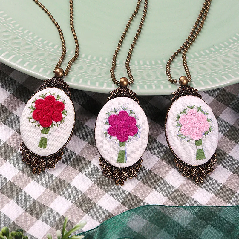 Necklace Earring Embroidery Kits Needlework Flower DIY Cross Stitch Sets with Hoop Handmade Swing Craft Creative Gift Unfinished | Дом и сад