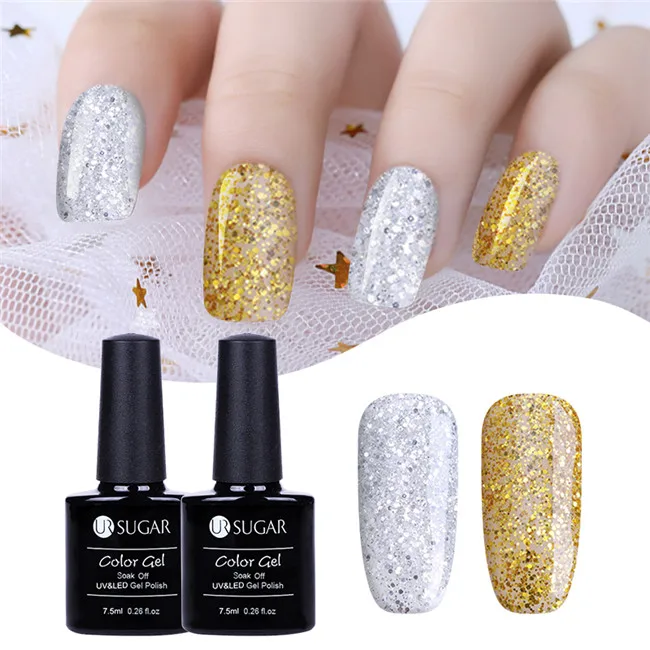 Set 6 Ur Sugar, 2 шт., гель с розовыми блестками, Гель-лак для ногтей, 7,5 мл, Полупостоянный Светодиодный УФ-Гель-лак, замачиваемый, для дизайна ногтей, УФ-светодиодный набор - Цвет: Set 6