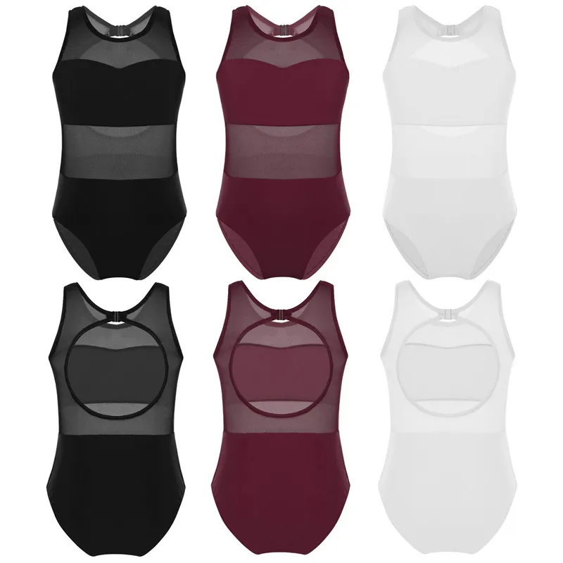 TiaoBug Девочки безрукавный комбинезон сетчатого сплетения с вырезом на спине для балета и гимнастики.
