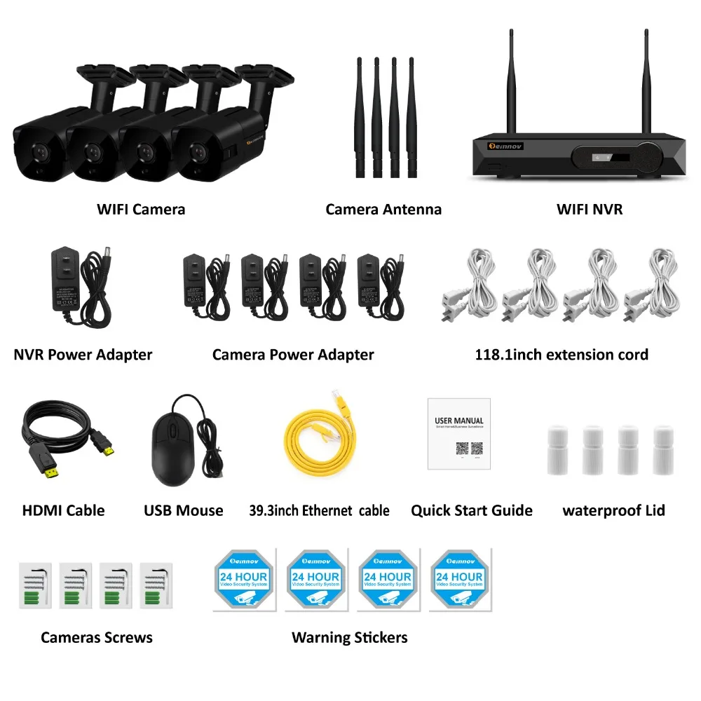 Einnov 5MP беспроводной 4CH CCTV NVR комплект видеонаблюдения наружная Wifi домашняя камера