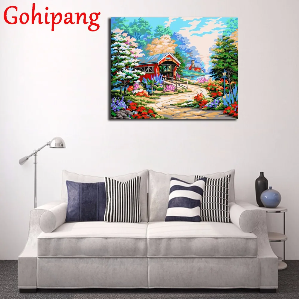 Садовый домик DIY живопись по номерам современные абстрактные картины маслом дома