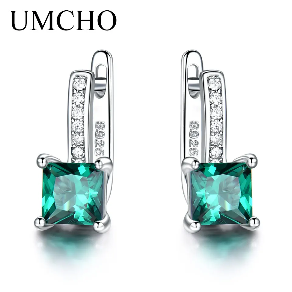 Женские серьги клипсы UMCHO из серебра зелёный Изумрудный камень пробы 925