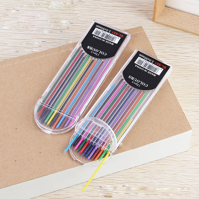 12pcs 2B 2mm 12 Color Length 90mm Mechanical Pencil Lead Colorful Refill Art Sketch Drawing Set Supplies School Stationery | Канцтовары