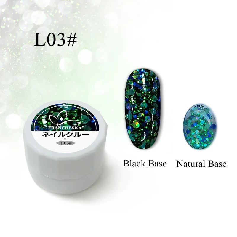 glitter gel L03 Francheska Блестящий Алмазный УФ-гель для ногтей замачиваемый Полупостоянный гель лак Блестящий лак Эмаль основа верхнее покрытие - Цвет: glitter gel L03