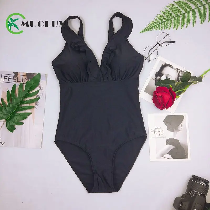 Винтажный цельный купальник Женская одежда для плавания купальный костюм с пуш-ап гофрированный Монокини Пляжная одежда ретро купальник женский пляжный
