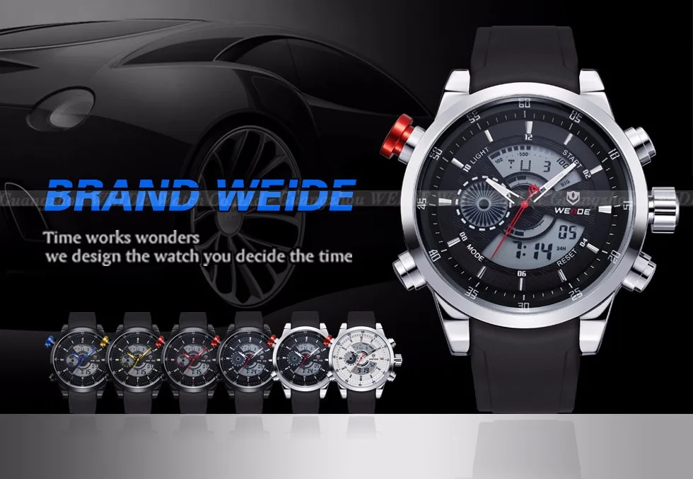 WEIDE военные мужские спортивные часы кожаный ремешок будильник мужские наручные часы водонепроницаемые кварцевые наручные часы Masculino