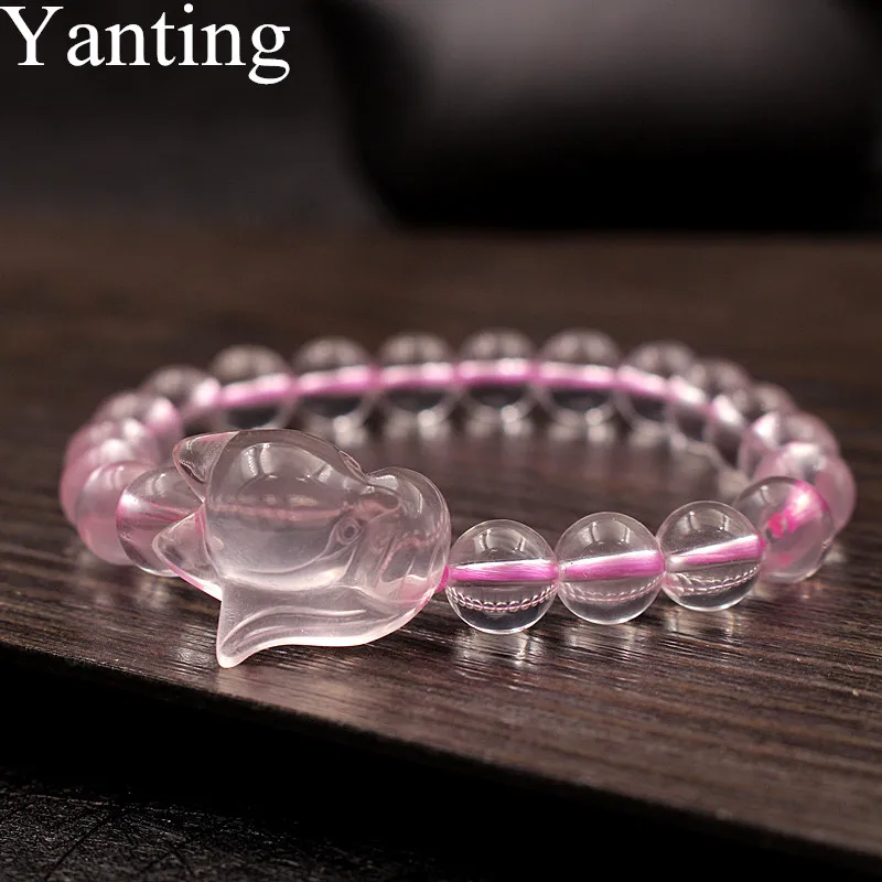 Yanting Pink Crystal Fox Bracelets For Women Romantic Sweet Gifts Girls Female Bracelet Jewelry Natural Stone 003 | Украшения и