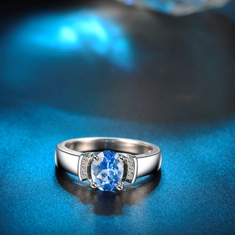 Твердые кольца из стерлингового серебра 925 пробы для женщин небесно-голубой