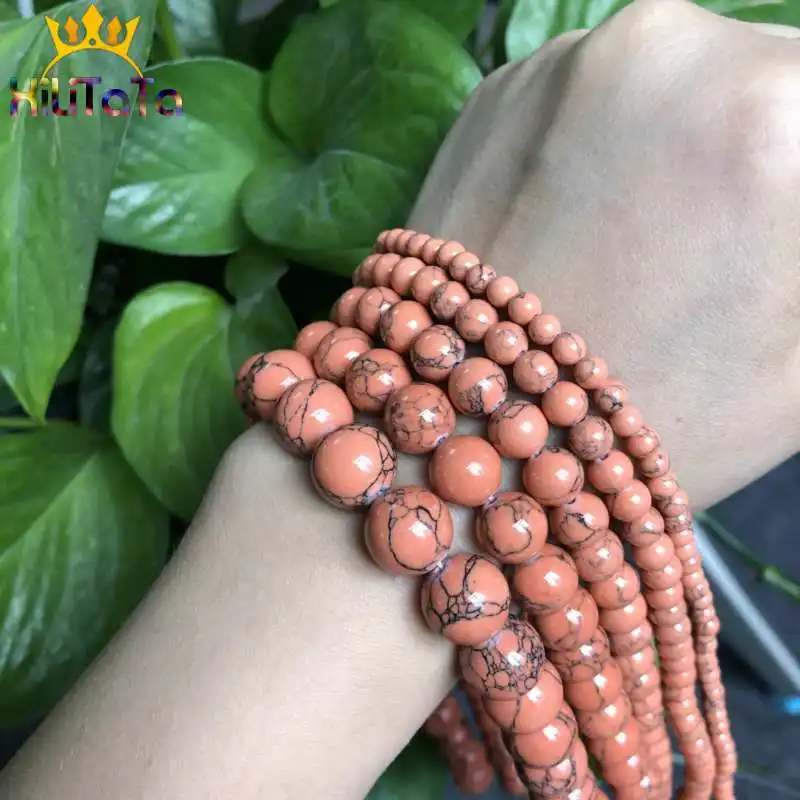 Синтетические оранжевые бирюзовые бусины Круглые свободные каменные для