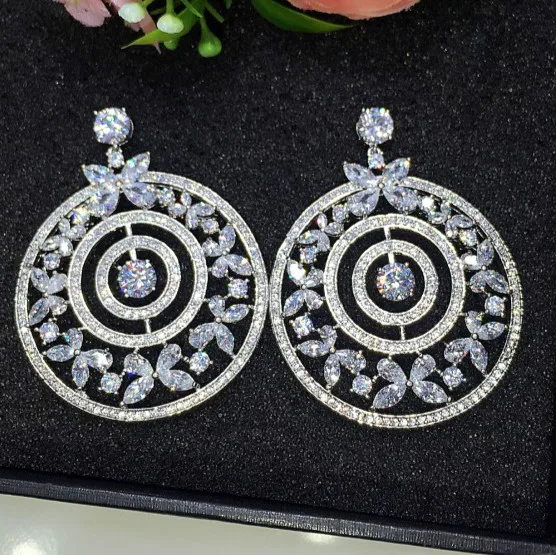 Париж новый дизайнер моды AAA камень cz большая бабочка круглые серьги белого цвета