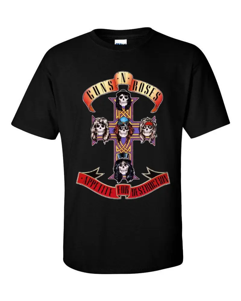 Мужская футболка с принтом Guns N Roses appete for Destruction Cross черная коротким рукавом на