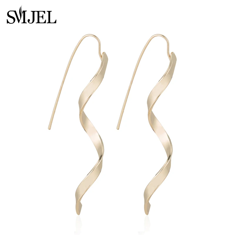 

SMJEL New Metal Wave Helix Earrings for Women Spaghetti Long Drop Earrings Geometric Spiral Jewelry Europe Earings oorbellen