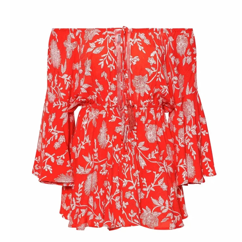 Tosheiny 2019 Summer Sexy Cross Slash Neck Speaker Sleeve Rompers Female Flora Print Playsuit TH0092 | Женская одежда