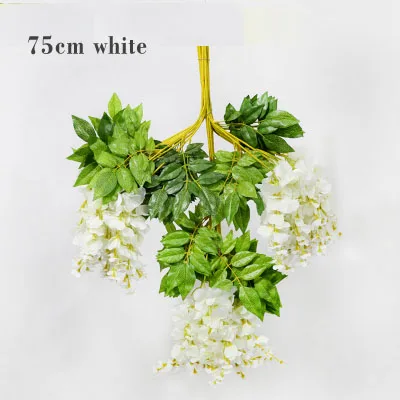 12 шт. 75 см/110 см искусственный шелк Wisteria поддельные Сад Висячие цветы лоза Свадебная вечеринка домашний декор, зеленый красный фиолетовый белый - Цвет: 75cm White
