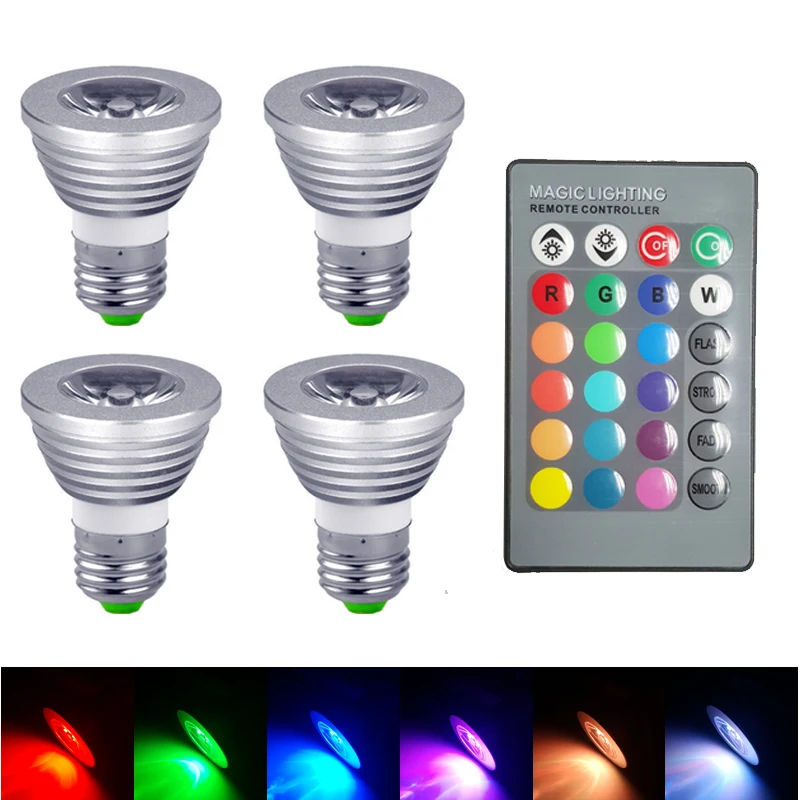 E27 RGB Светодиодная лампа светодиодная AC85V 265V прожектор высокой мощности 16 цветов