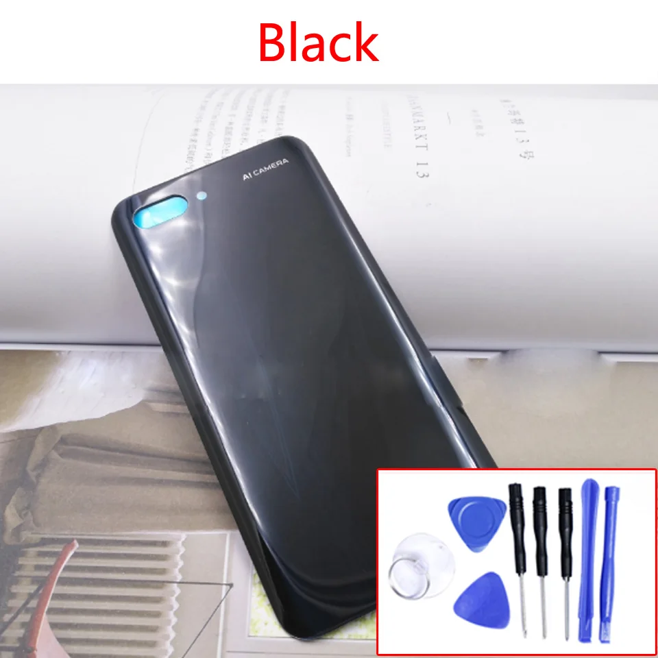 Для huawei honor 10 COL-L29 Задняя крышка батареи Задняя стеклянная панель двери Корпус чехол Ремонт Запасная часть - Цвет: Black-With Tool