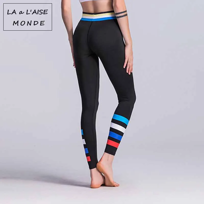 

New Ladies Yoga Pants Striped Print Sports Fitness Leggings Stretch Yoga Pants Female Yoga Clothes Sports Fitness Pants