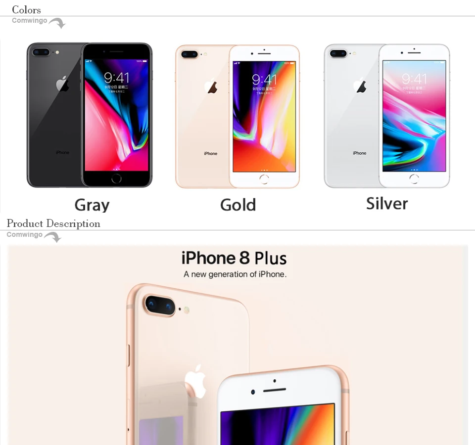 Мобильный телефон Apple iphone 8 Plus с шестиядерным процессором iOS, 3 Гб ОЗУ, 64 ГБ/256 Гб ПЗУ, 2691 мА/ч, 5,5 дюйма, 12 МП, отпечаток пальца, LTE