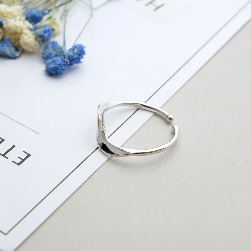 S925 серебристое кольцо Mobius открытие простая волна|ring open|925 sterling silverring wave |