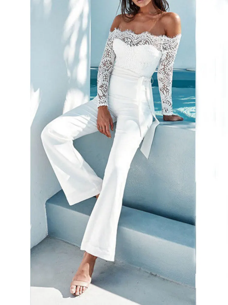 2019 женские комбинезоны и с кружевной строчкой бабочкой большие брюки вырезом