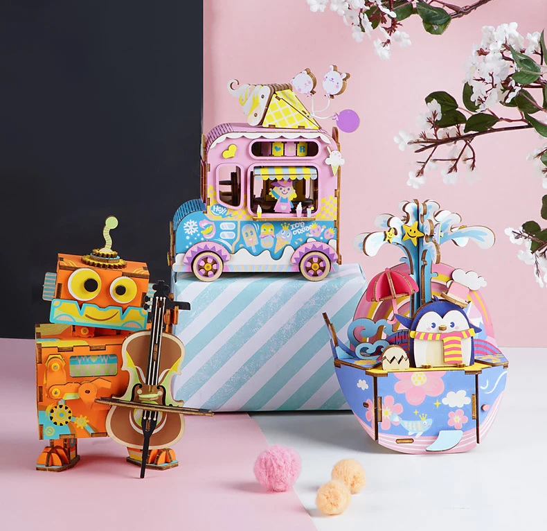 Cute Birthday Gift DIY Music Box Handmade Romantic Wooden Home Decor For Kids Girlfriend birthday present | Тематическая одежда и