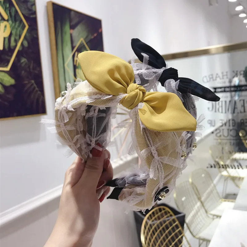 Lace Fabric Knot Bow Hairbands Rabbit Ear Hair Accessories Band Flower Crown Korea Headbands For Women |