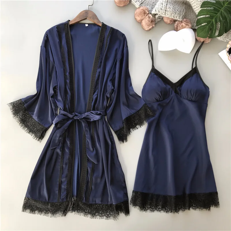 Smmoloa Для женщин шелковый атлас бюстгальтеры мягкие халаты + платье комплекты