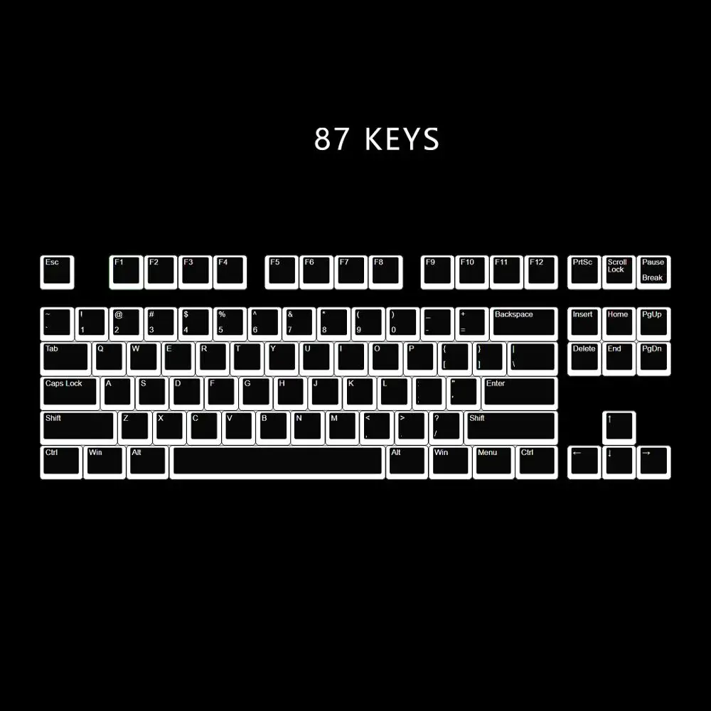 Kbdfans108 PBT двойной удар блеск через ANSI ISO OEM профиль пудинг набор ключей для MX механическая клавиатура - Цвет: Black White 87keys