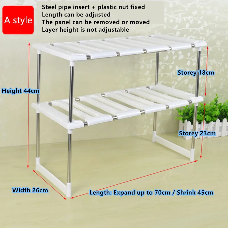 

Free shipping Floor Stainless Steel Retractable Lower Tank Storage 2 Stairs Kitchen Shelf Cabinet Storage rack