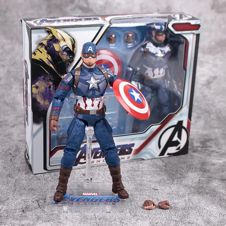 Синий 17cm Avengers Endgame Thor Captain America Captain Marvel War Machine Action figure toys doll Christmas gift with box - Цвет: Синий