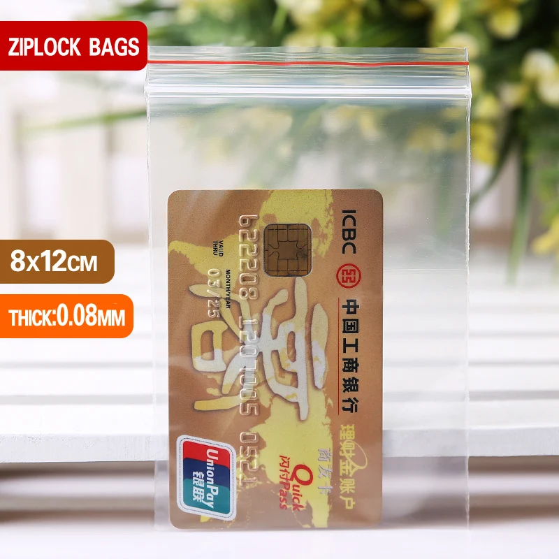 

Thickness 0.08mm 8x12cm Reclosable Plastic Packaging Bags Zip Lock Plastic Bags Zipper Clear Zip lock bags 200pcs