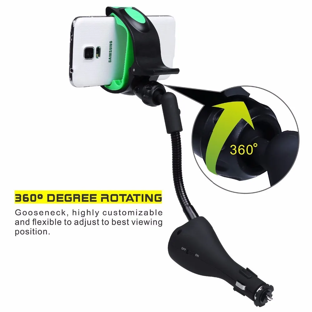 Universal Car Phone Holder Mount with USB Charger Cigarette Lighter Cradles for iPhone Samsung Nokia HTC Xiaomi 3.5-6.3&quot Phones |