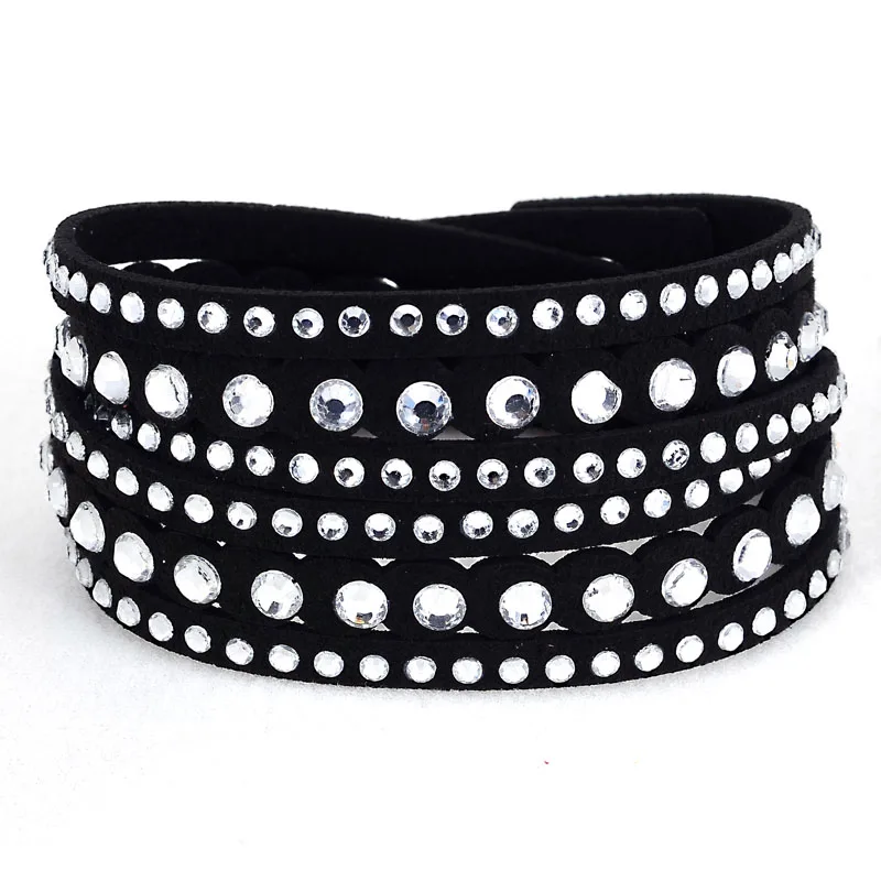 Новое поступление Slake стразы Кристалл замша двойной браслет с полной ПАВЕ для