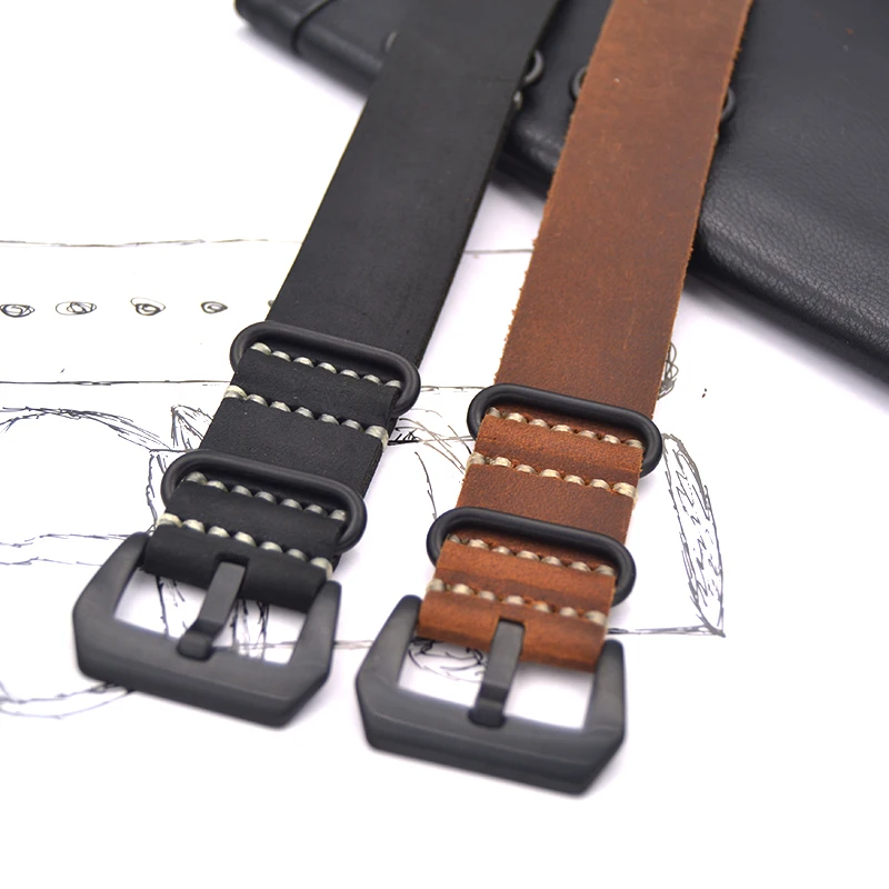 Ремешок из натуральной кожи для наручных часов черный зеленый браслет ручной