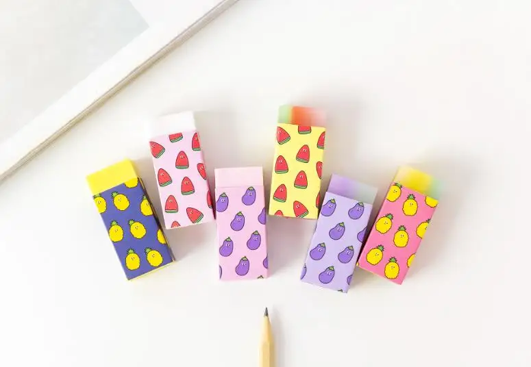 4 Pcs/set Cute Fresh Fruits Watermelon Pineapple Eggplant Rubbers Pencil Erasers For Kids Correction Gifts Korean Stationery